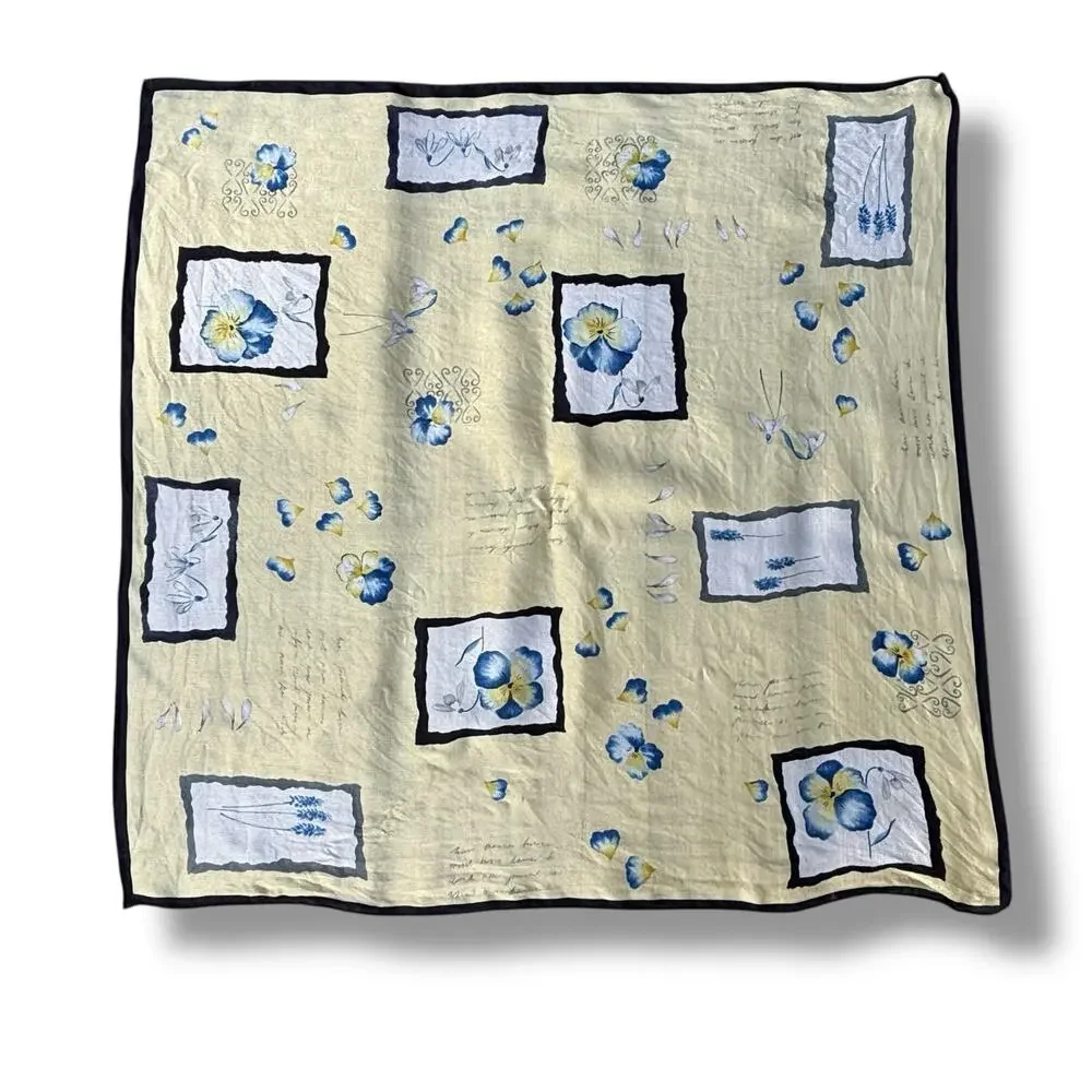 Blue and Yellow Framed Flower Scarf